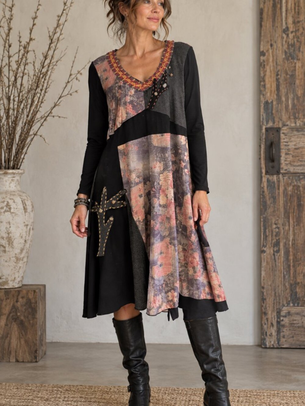 671 - Vitrin Design Boho Patchwork Lagenlook Art to Wear Dress Tunic